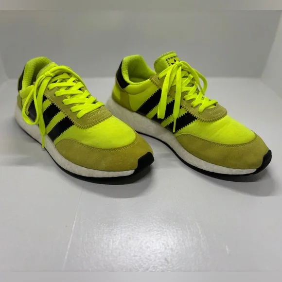 Adidas Iniki Runner Boost Neon Yellow Olive Black Sneakers Men’s 9.5 BB2094 - Picture 3 of 12